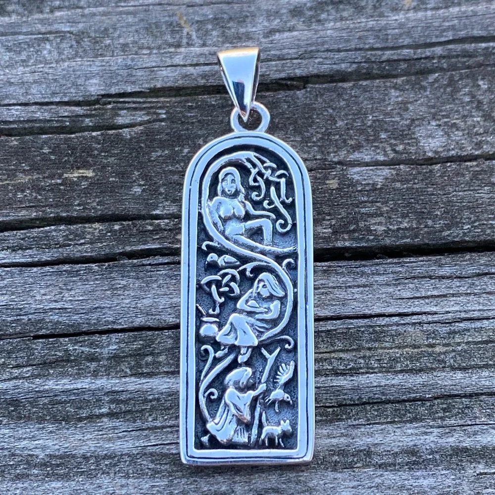 Maiden Mother Crone Pendant in solid .925 Sterling Silver Celtic Triple Goddess - Picture 2 of 11